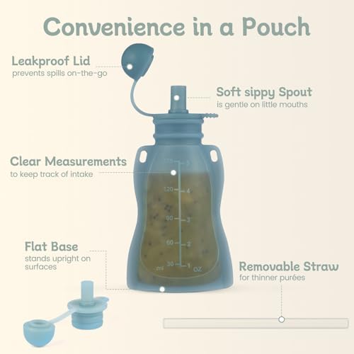 Eascrozn 4 Pack Reusable Baby Food Pouches, Squeezable Pouches BPA Free - Image 4