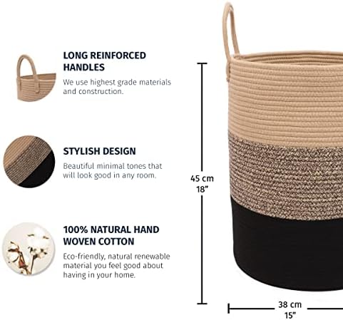 OrganiHaus Tall Cotton Rope Laundry Basket & Hamper, Blanket Storage 52L - Image 2