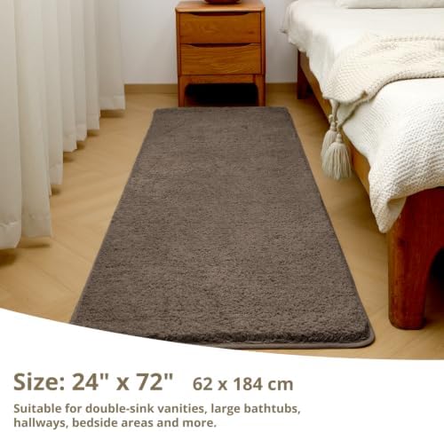 Polyester Bathroom Runner Rug 24"x72" Brown, Soft Shaggy Bath Mat - Image 2