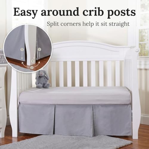 EVERYDAY KIDS Light Gray Pleated Crib Skirt; 100% Natural Cotton Nursery Crib - Image 3