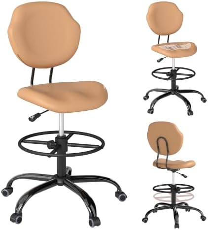 Drafting Chair with Back Support, Tall Desk Rolling Stool by Nusetx