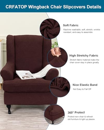 CRFATOP Wingback Chair Covers Stretch Armchair Slipcovers - Image 2