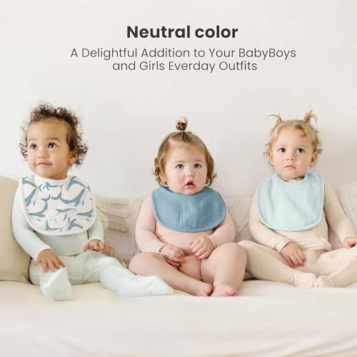 Konssy 8-Pack Muslin Baby Bibs, Adjustable Fit - Image 2