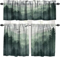 Forest Valance Curtain for Kitchen, Watercolor Green Forest Flying Birds Nature by LOMADIA