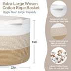 MEGASKET Extra Large Storage Basket, 22” X 22” X 14” Blanket Basket Living Room - Image 2