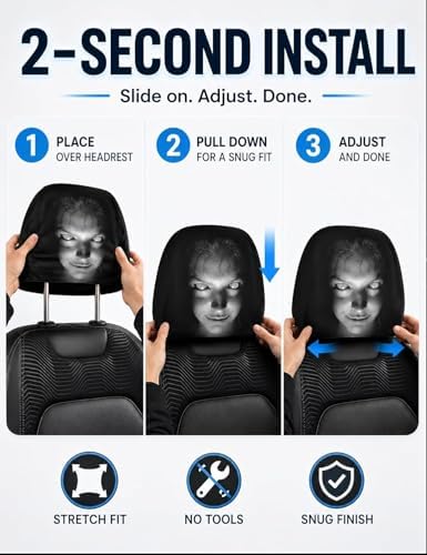 2PCS Ghost Face Headrest Covers, Scary Face Printing Auto Seat Universal - Image 3