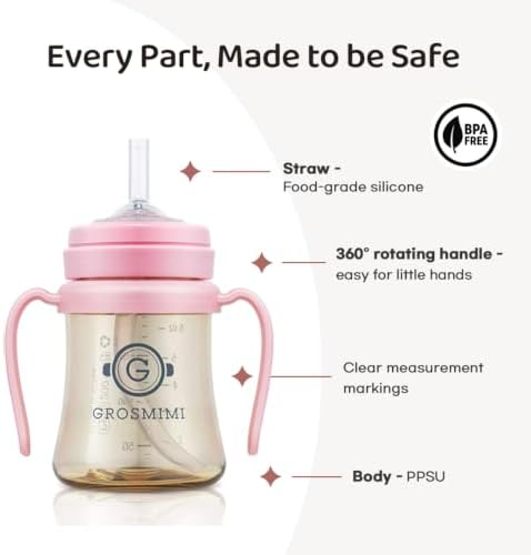 GROSMIMI PPSU Baby Straw Cup Stage 1, Spill-Proof - Image 4