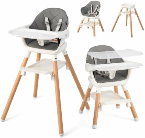 HONEY JOY Baby High Chair, 6 In 1 Convertible Wooden Highchair by HONEYJOY