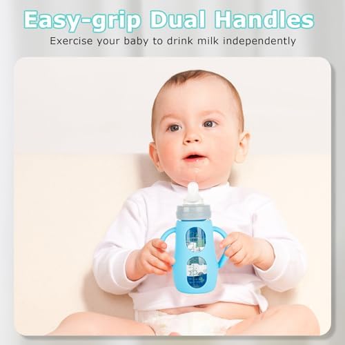 Silicone Sleeves with Handles for Mam Glass Baby Bottles 9oz, Anti Breakage - Image 3