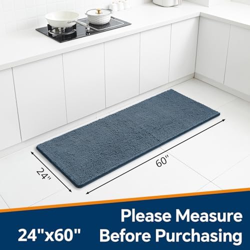 Chenille Bathroom Runner Rug 24"x60" Blue, Plush Bath Mat - Image 2