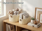 Coeusy Paper Rope Scalloped Basket Set of 2, Hand-woven Storage Baskets - Image 3