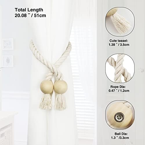 6 Pack Magnetic Curtain Tiebacks Cotton Hand Woven Tie Back Decorative Rope - Image 3