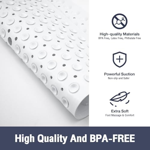 Square Shower Mat Bathtub Mat Tub Bath Mat Non Slip White 21"x21" - Image 2