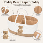 Baby Diaper Caddy Organizer, Teddy Bear Cotton Rope Nursery Basket - Image 2