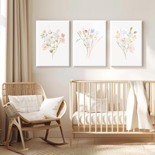 Nursery Wildflower Wall Art Girl Flower Canvas Wall Decor Floral Nursery Art - Image 4