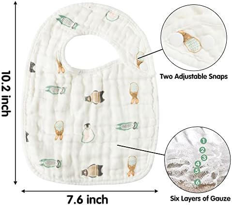 Zainpe 6Pcs Snap Muslin Cotton Bibs - Image 2