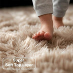 Amdrebio Beige Tan Furry Area Rug 4x6 - Image 4