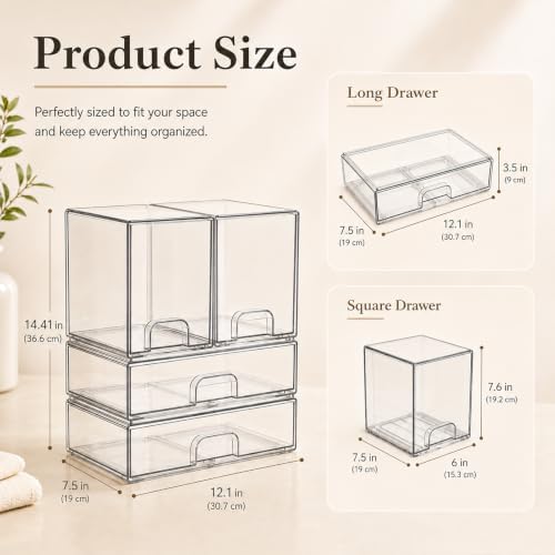 Clear Stackable Storage Drawers: Acrylic Organizer Bins 4 Pack - Image 2