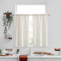 ZJDECOR Semi Sheer Beige White Striped Cafe Curtains by ZJDECOR
