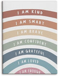HRQKO Boho Inspirational I Am Kind Canvas Wall Art, Motivational Boho Rainbow by HRQKO