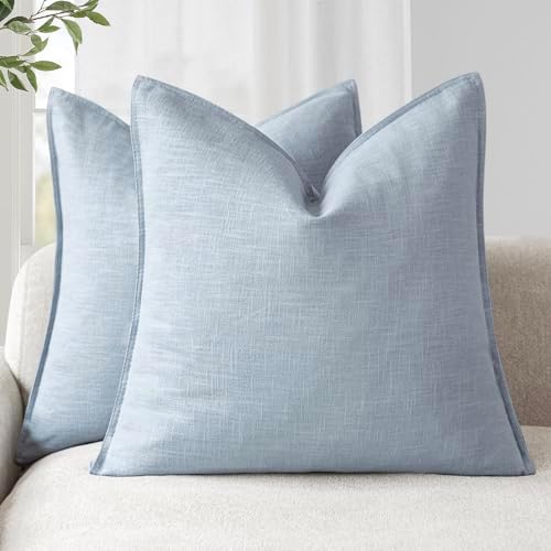 Foindtower Linen Solid Decorative Throw Pillow Covers 24x24 Inch Sky Blue by Foindtower