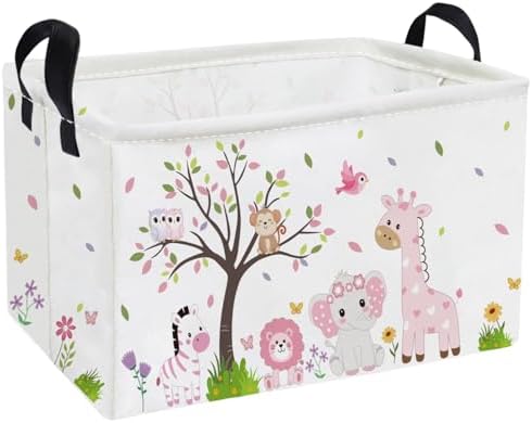 Essme Rectangular Animal Baskets, Cute Storage Bin（Pink animal） by ESSME