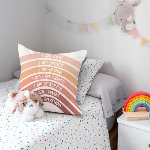 QIYUHOY Orange Kids Rainbow Classroom Throw Pillow Covers, 18x18 Inch - Image 3