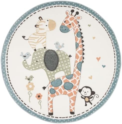 SAFAVIEH Carousel Kids Collection 3' Round Ivory CRK120A Animal Non-Shedding - Image 4