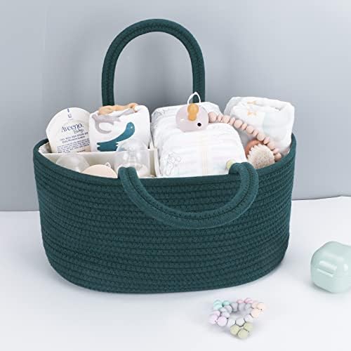 XUANGUO Cotton Rope Baby Diaper Caddy Organizer Basket Dark Green - Image 4