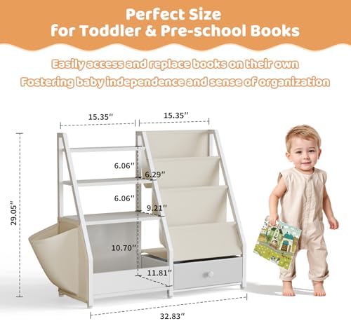 Kids Bookshelf and Toy Storage, Toddler Bookshelf Baby Bookcase - Image 2