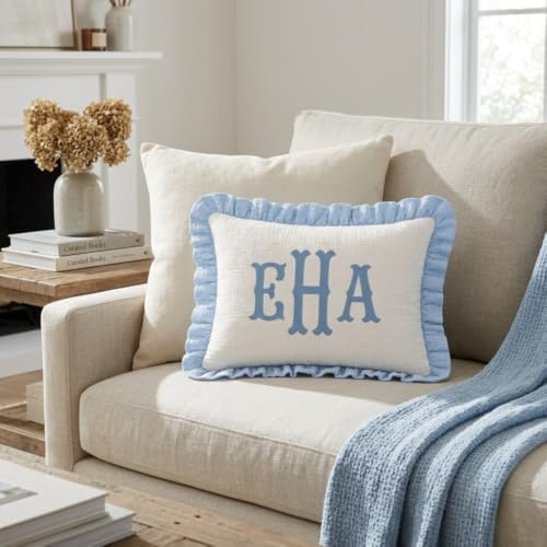 Muslin Pillow Cover, Monogram Pillow Covers, Personalized Name Ruffle Baby - Image 6