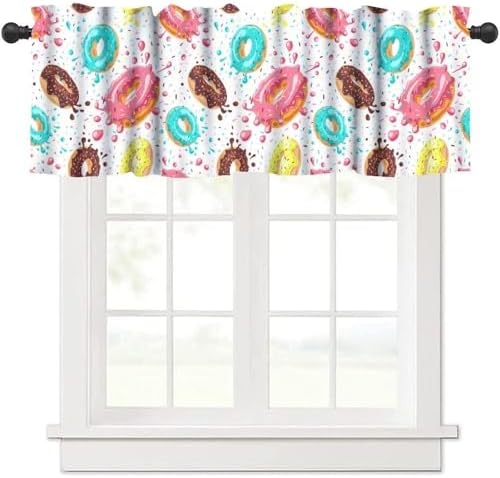 Donut Valances Curtain Colorful Donut Chocolate Lemon Blue Mint Pattern Window by Unknown
