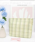 Flat Makeup Bag for Women, Zipper Cosmetic Pouch for Purse, Plaid Green - Image 5