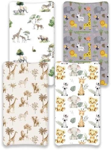 4 Pack Safari Jungle Animals Neutral Unisex Fitted Nursery Baby Sheets Set - Image 3