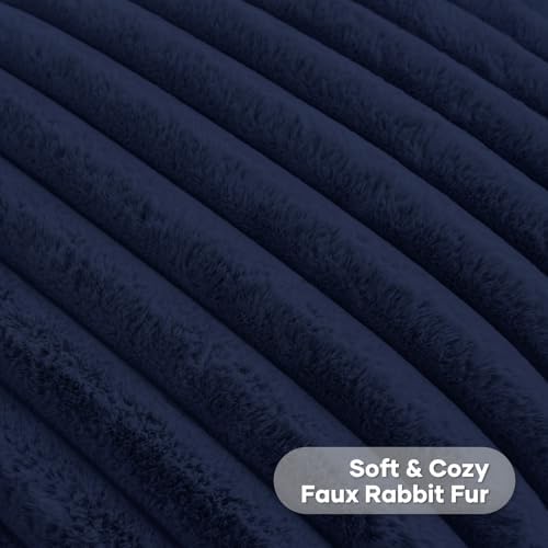 FUTEI Pack of 2 Faux Fur Throw Pillow Covers 16x16 Inch, Dark Navy - Image 2