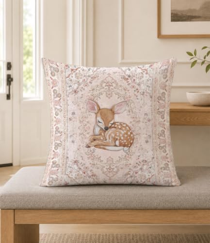 Sleeping Fawn Pillow Cover 18x18, Floral Woodland Nursery Decor - Image 5