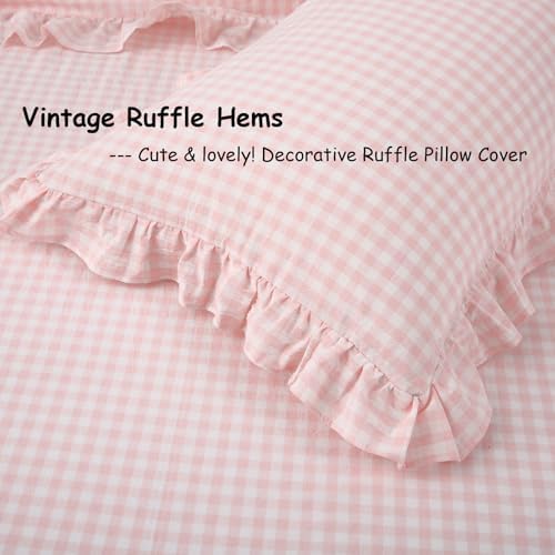 Blush White Gingham Ruffle Body Pillow Cover 20"x54" - Image 4
