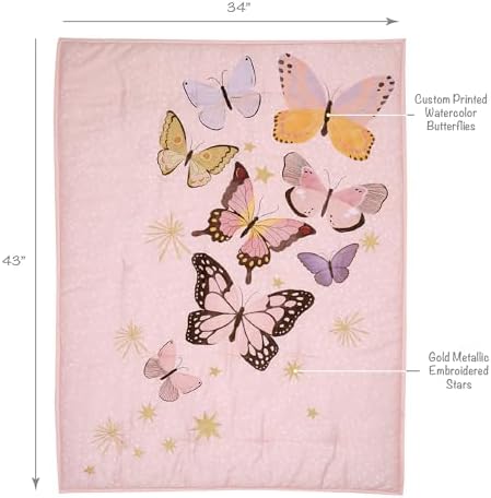 Lambs & Ivy Butterfly Dreams Pink/Gold 3-Piece Nursery Baby Crib Bedding Set - Image 3