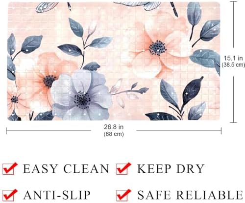 Shower Mat Non Slip 26.8 x 15.1 Inches, Dragonflies Flower Bathtub Mat Shower - Image 4