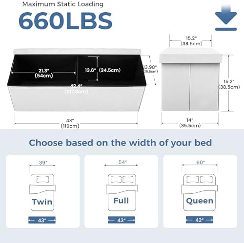 DUMOS 43 Inch Folding Storage Ottoman Bench, Large Ottoman - Image 3