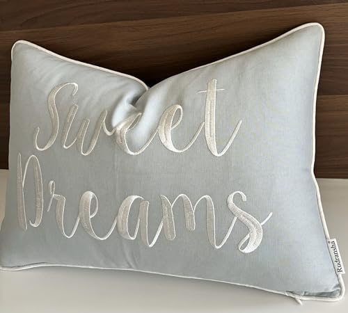 Rudransha Sweet Dreams Embroidered 12x18 Lumbar Pillow Cover, Robins Egg - Image 2