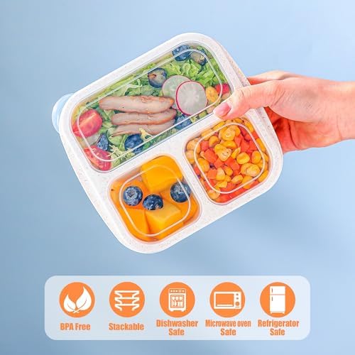 TOUWMX Bento Box For Kids, 4 Pack 3 Compartments Meal Prep Containers Reusable - Image 2