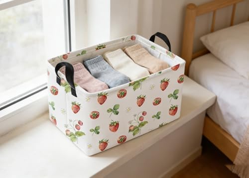 Essme Rectangular Kids Baskets, Strawberry Storage Box, Cute Basket - Image 3