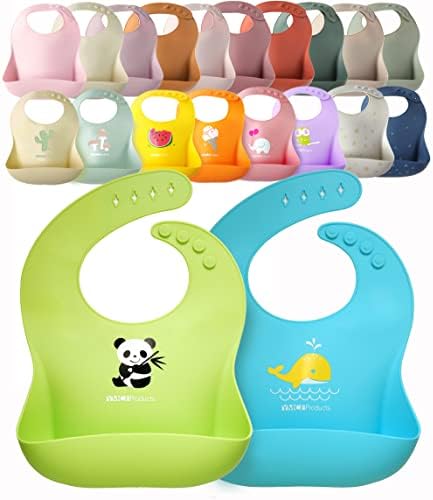 2-Pack Waterproof Silicone Baby Bib Lightweight Comfortable Easy-Wipe Clean by YMCF+Products