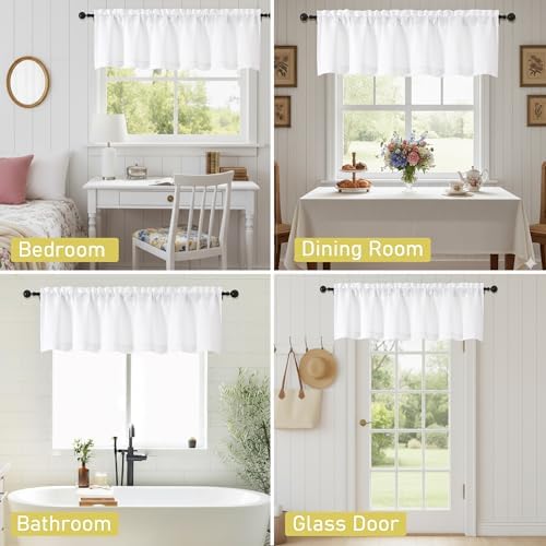 White Valances for Windows, Light Filtering Faux Linen Textured Small Short - Image 6