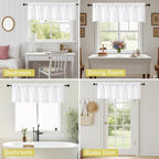 White Valances for Windows, Light Filtering Faux Linen Textured Small Short - Image 6