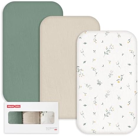 Gllquen Baby 3-Pack Muslin Cotton Bassinet Sheets by GLLQUENBABY