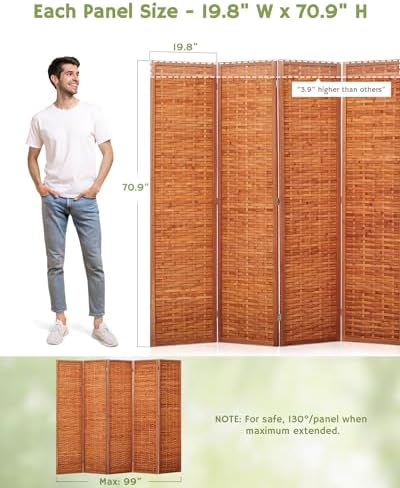 JOSTYLE Bamboo Room Divider, 5-Panel Folding Privacy Screen - Image 2