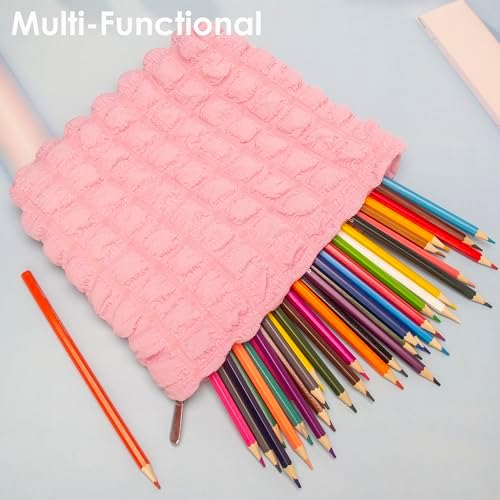 Flat Makeup Bag for Women, Zipper Cosmetic Pouch for Purse, Bubble Candy Pink - Image 4