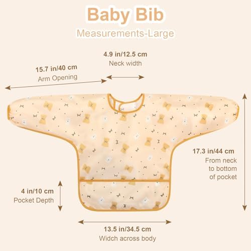 Accmor 5 Pack Long Sleeve Bibs, Baby Smock Waterproof Sleeved Bib Smock - Image 7